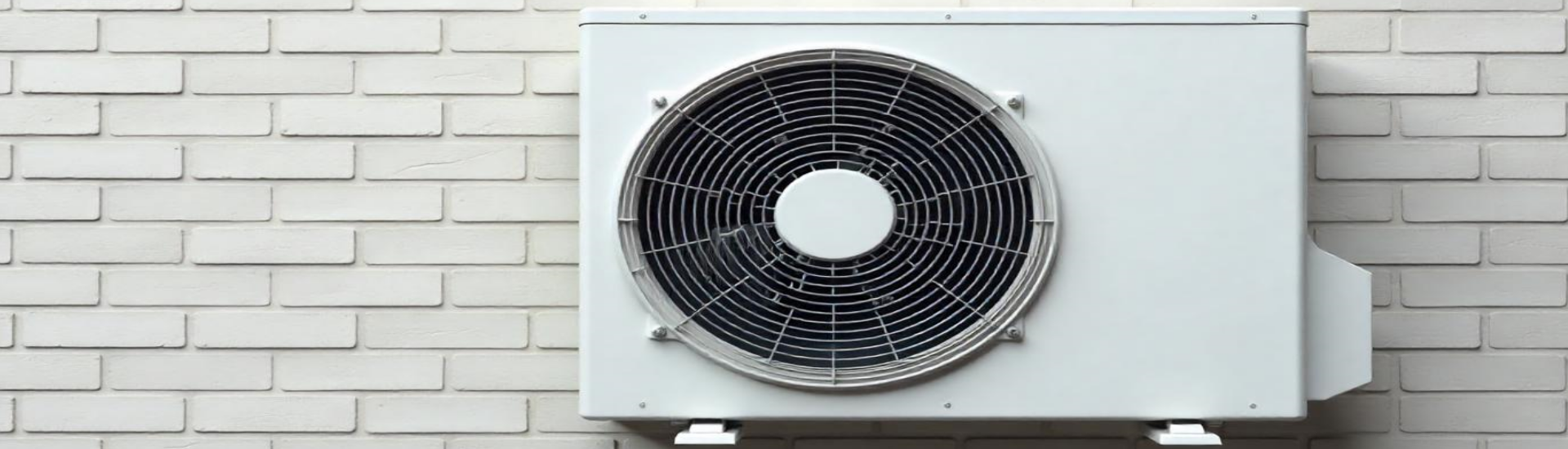 Unité extérieure de climatisation sur mur de briques.