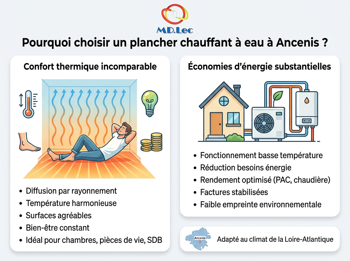 Plancher chauffant: confort thermique, économies d'énergie.
