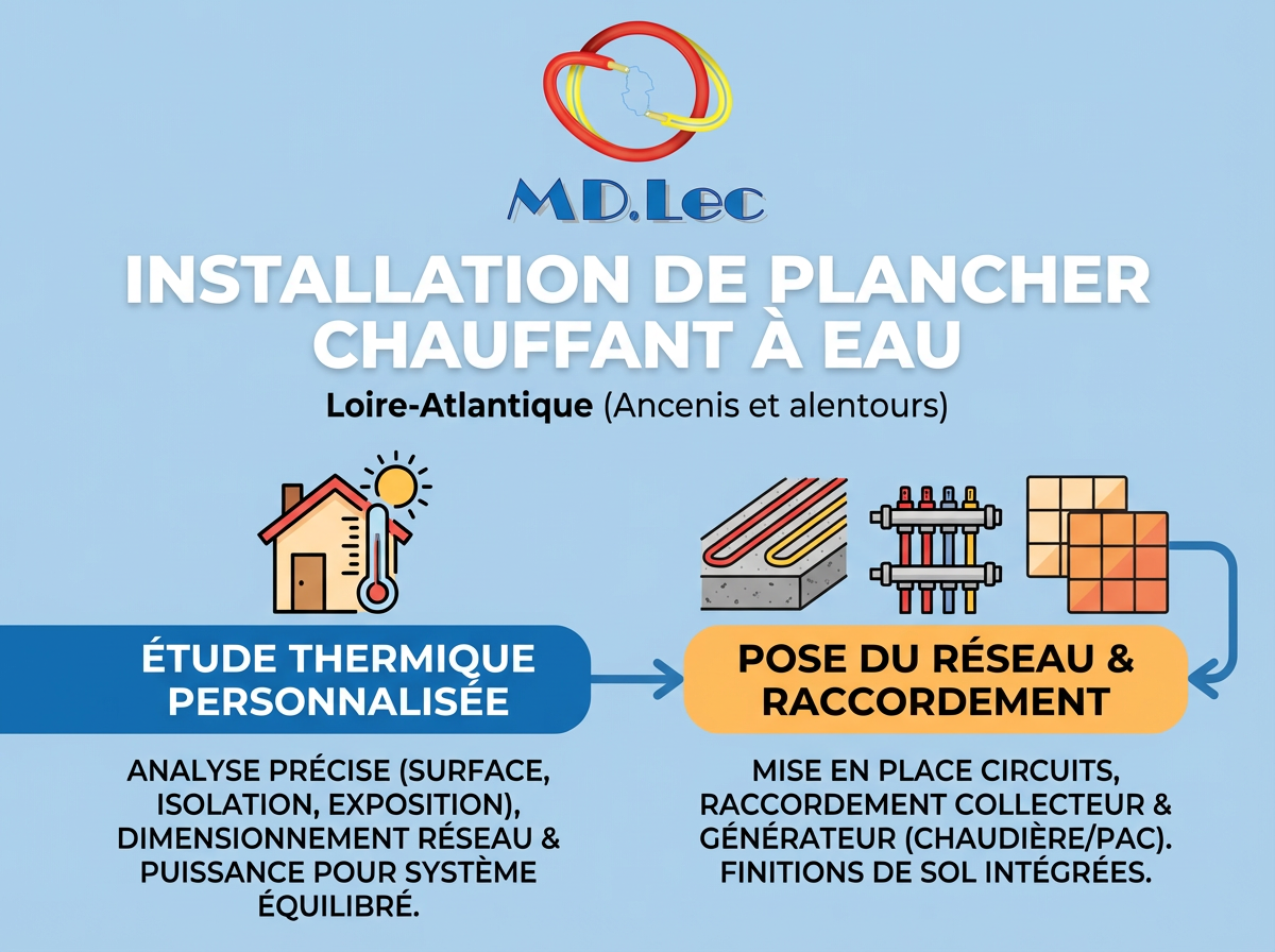 Installation plancher chauffant à eau en Loire-Atlantique.